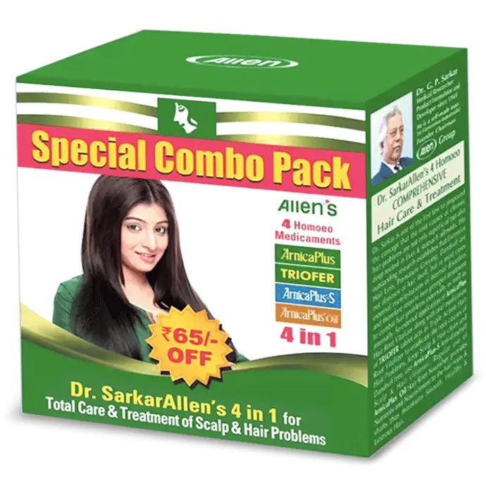 Allen's ArnicaPlus Hair Treatment Combo 4 in 1 (Vitalizer+Triofer+Shampoo+Hair Oil) - Nibasu
