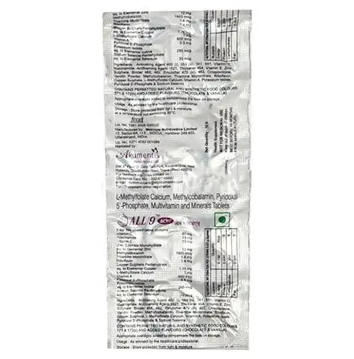 All 9 Boh Tablet with Methylcobalamin, L-Methylfolate & Pyridoxal-5-Phosphate {-Nibasu}