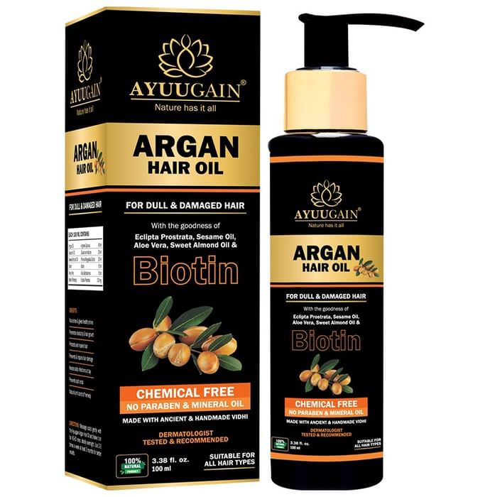 Ayuugain Argan Hair Oil with Biotin for Dull & Damaged Hair (100ml Each) - Nibasu