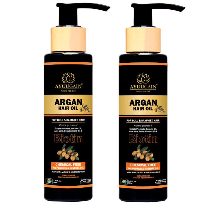 Ayuugain Argan Hair Oil with Biotin for Dull & Damaged Hair (100ml Each) - Nibasu