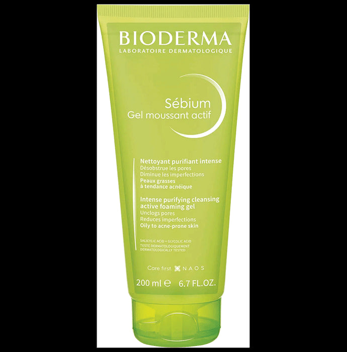Bioderma Sebium Gel Moussant Actif cleanser with Salicylic & Glycolic acid for Acne Prone, Oily Skin Gel - Nibasu