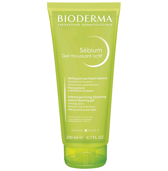 Bioderma Sebium Gel Moussant Actif cleanser with Salicylic & Glycolic acid for Acne Prone, Oily Skin Gel - Nibasu