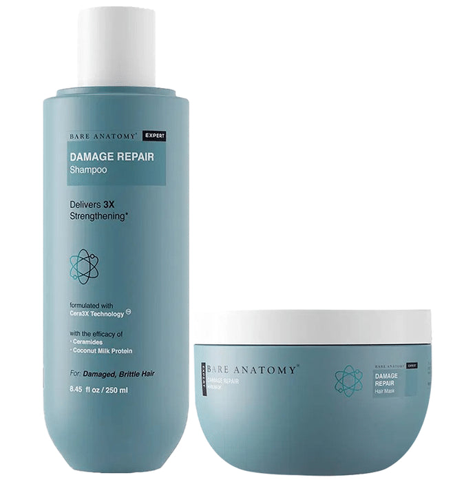Bare Anatomy Combo Pack of Damage Repair Shampoo (250ml) & Damage Repair Hair Mask (250gm) - Nibasu