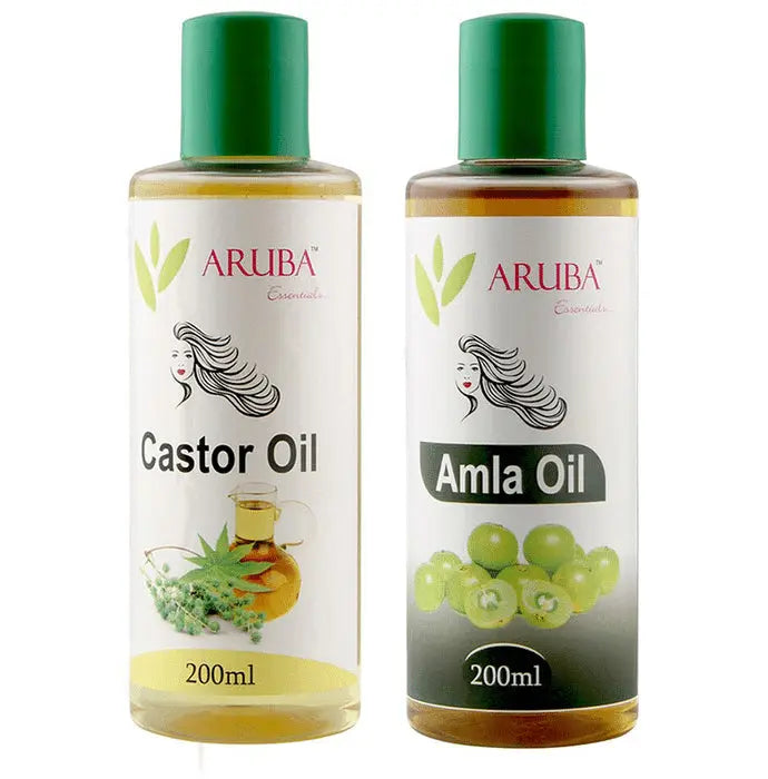 Aruba Essentials Combo Pack of Castor Oil 200ml & Amla Oil 200ml - Nibasu