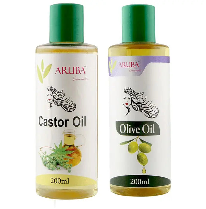 Aruba Essentials Combo Pack of Castor Oil 200ml & Olive Oil 200ml - Nibasu