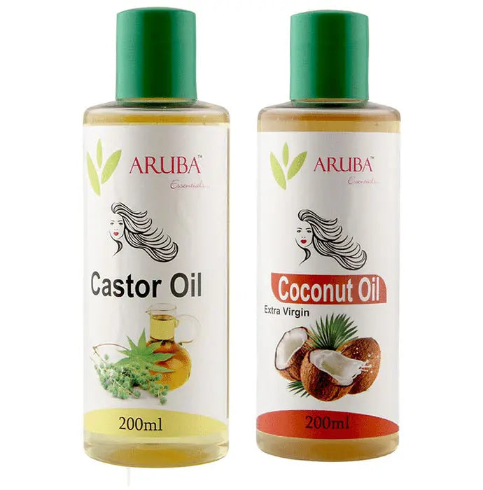 Aruba Essentials Combo Pack of Castor Oil & Coconut Extra Virgin Oil (200ml Each) - Nibasu