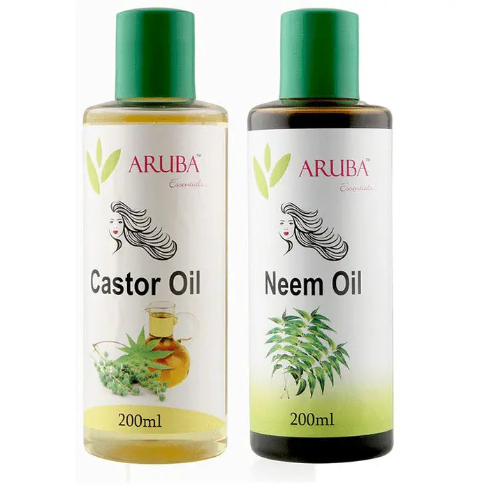 Aruba Essentials Combo Pack of Castor Oil & Neem Oil (200ml Each) - Nibasu