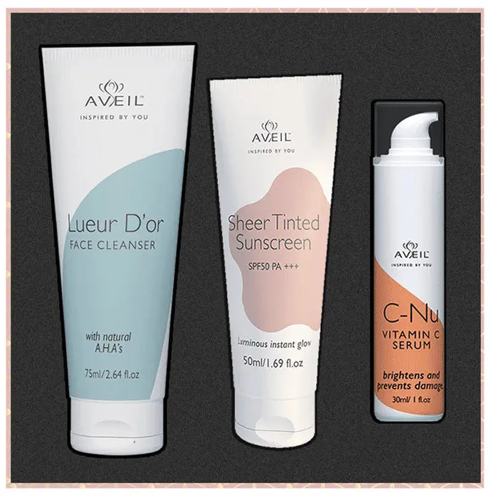 Aveil Combo Pack of Leuer D’or Face Cleanser 75ml, Sheer Tinted Sunscreen 50ml, C-Nu Vitamin C Serum 30ml - Nibasu