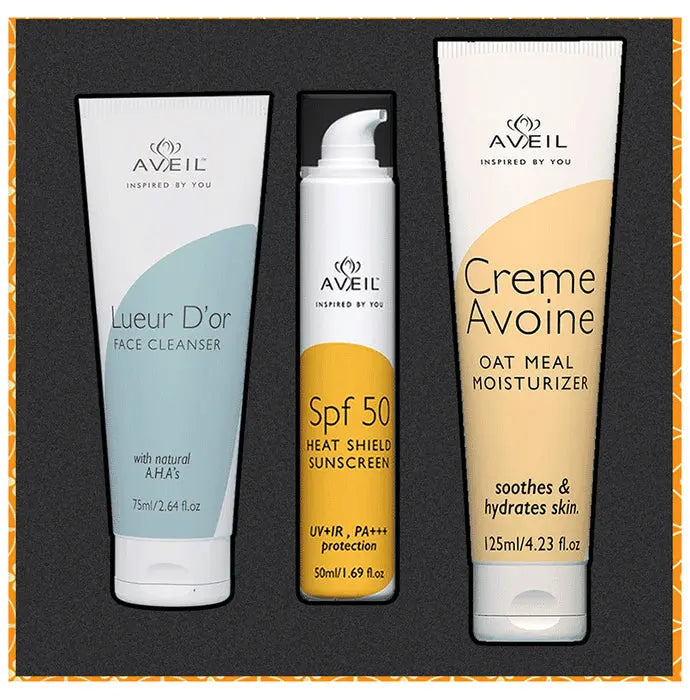 Aveil Combo Pack of Leuer D’or Face Cleanser 75ml, SPF 50 Heat Shield PA+++ Sunscreen 50ml, Creme Avoine Oat Meal Moisturizer 125ml - Nibasu