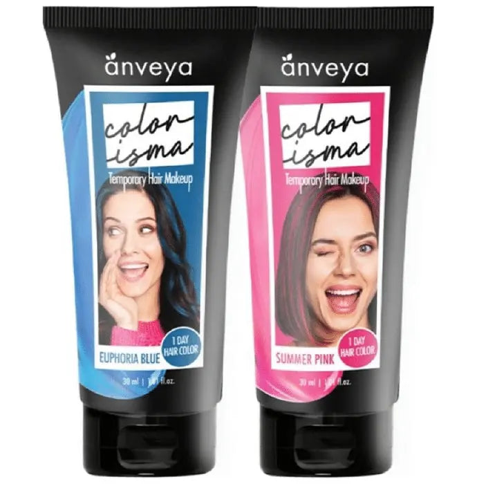 Anveya Colorisma 1 Day Temporary Hair Color (30ml Each) Euphoria Blue & Summer Pink - Nibasu
