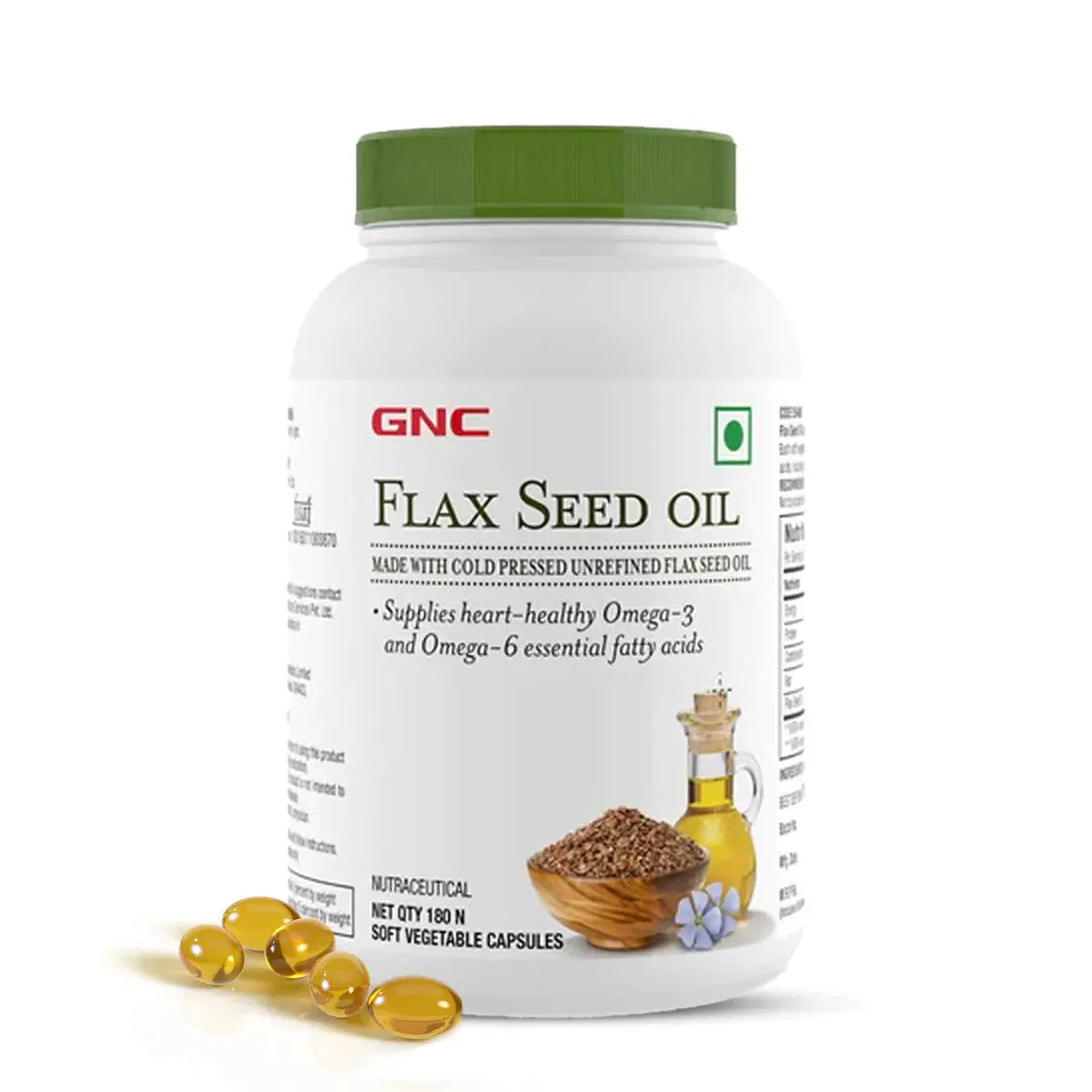 GNC Flax Seed Oil 1000mg - Vegetarian Omega 3 & 6 Capsules for Overall Well-Being - Nibasu 