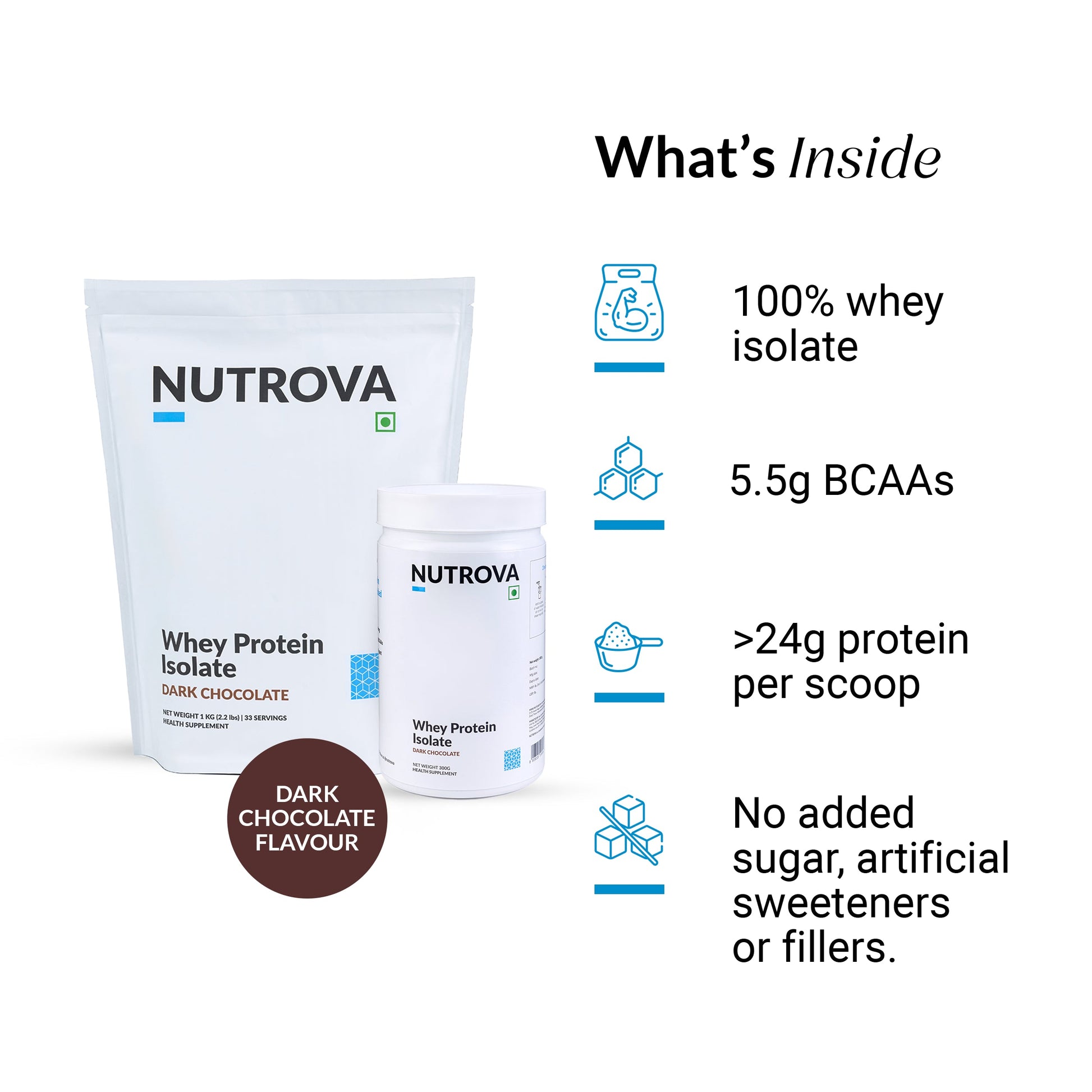 Nutrova Whey Protein Isolate | Flavour Dark Chocolate